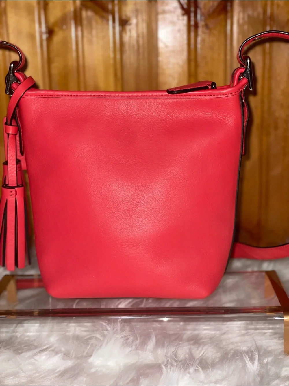 Coach Taylor Zip Top Crossbody Bag 19901 Coral Pink Leather Tassel with Dust Bag